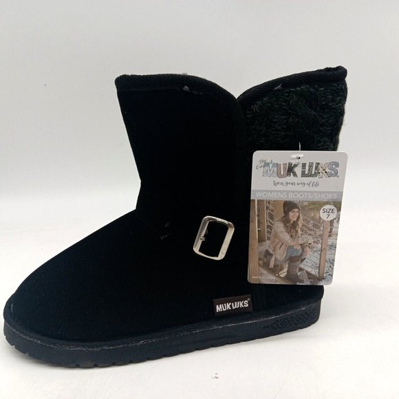 Muk Luks Black Jada Synthetic Short Boots Faux Fur Lined Women's Size 7 M Bootie - Picture 1 of 6